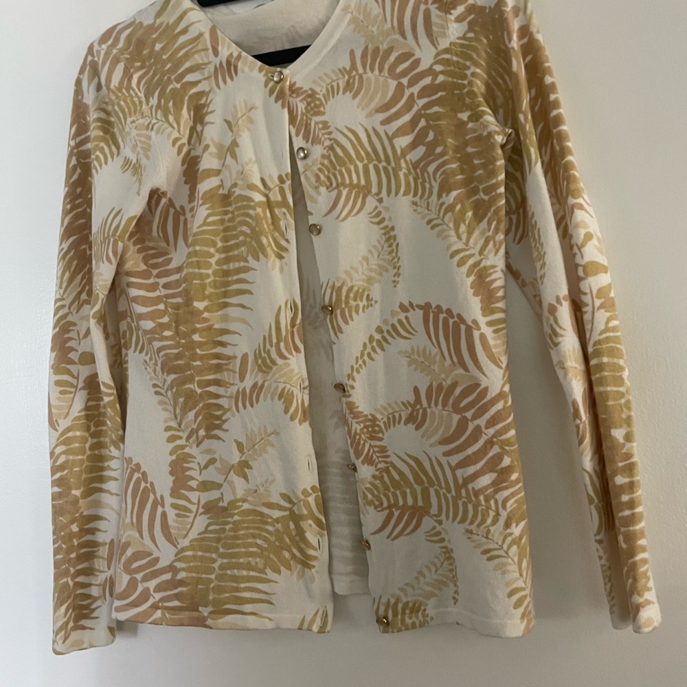 J. McLaughlin Cream and yellow Botanical  Sweater cardigan. Fits M.